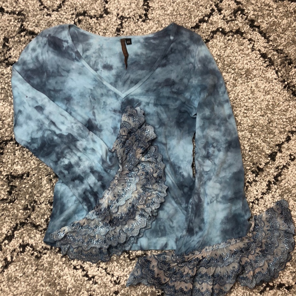 90s blue tie dye top